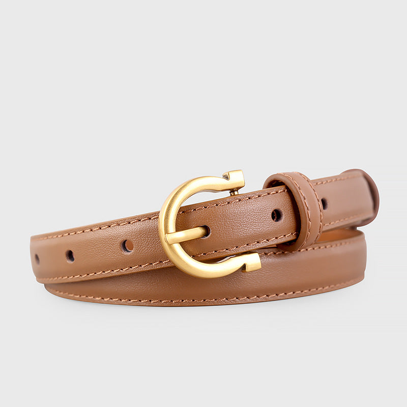 Leather Belt with Golden Buckle