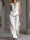 Full Size Contrast Trim Sleeveless Top and Pants Set Plus Size