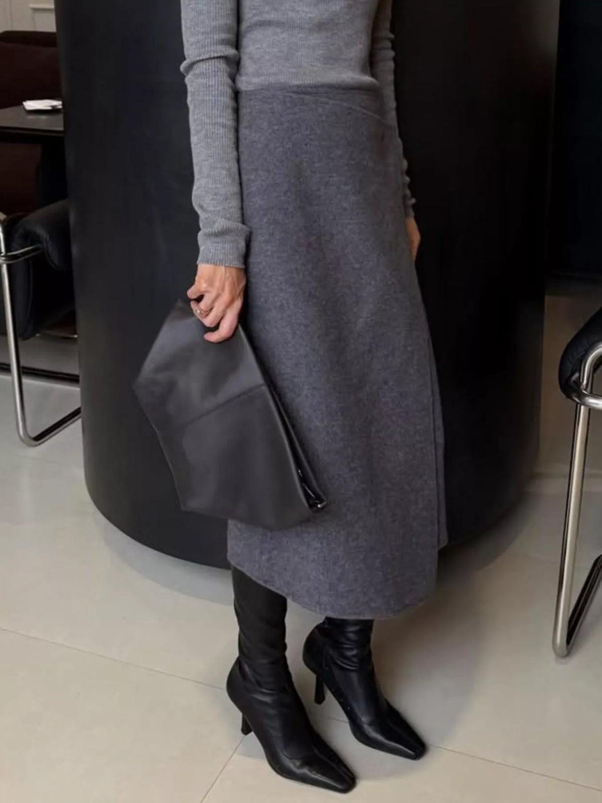 High-Waisted Wrap Midi Skirt