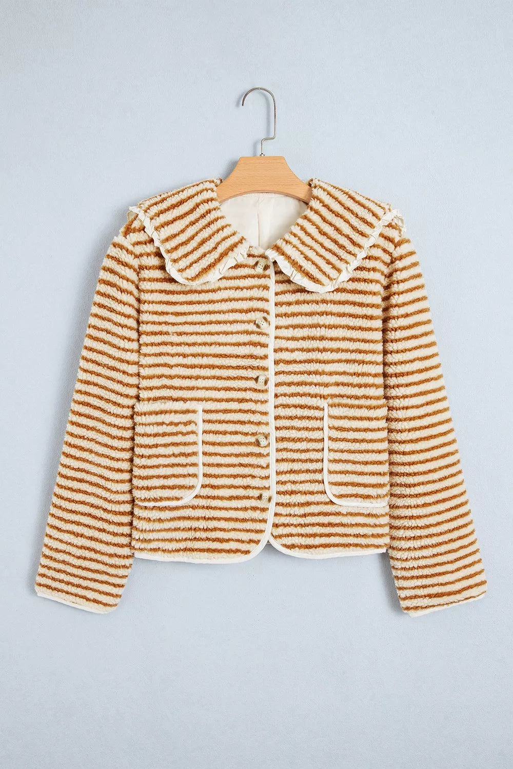 Striped Fleece Button Front Long Sleeve Regular Fit Jacket