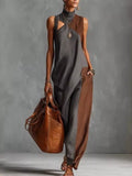 Full Size Color Block Mock Neck Sleeveless Maxi Dress Plus Size