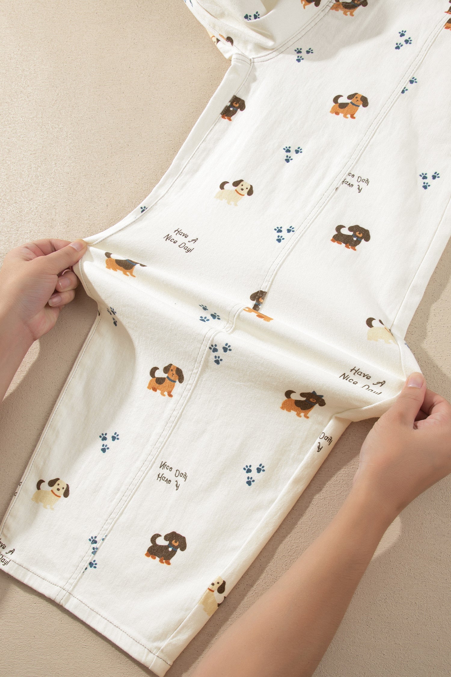 White Abstract Dog Print Wide Leg Full-Length Jeans