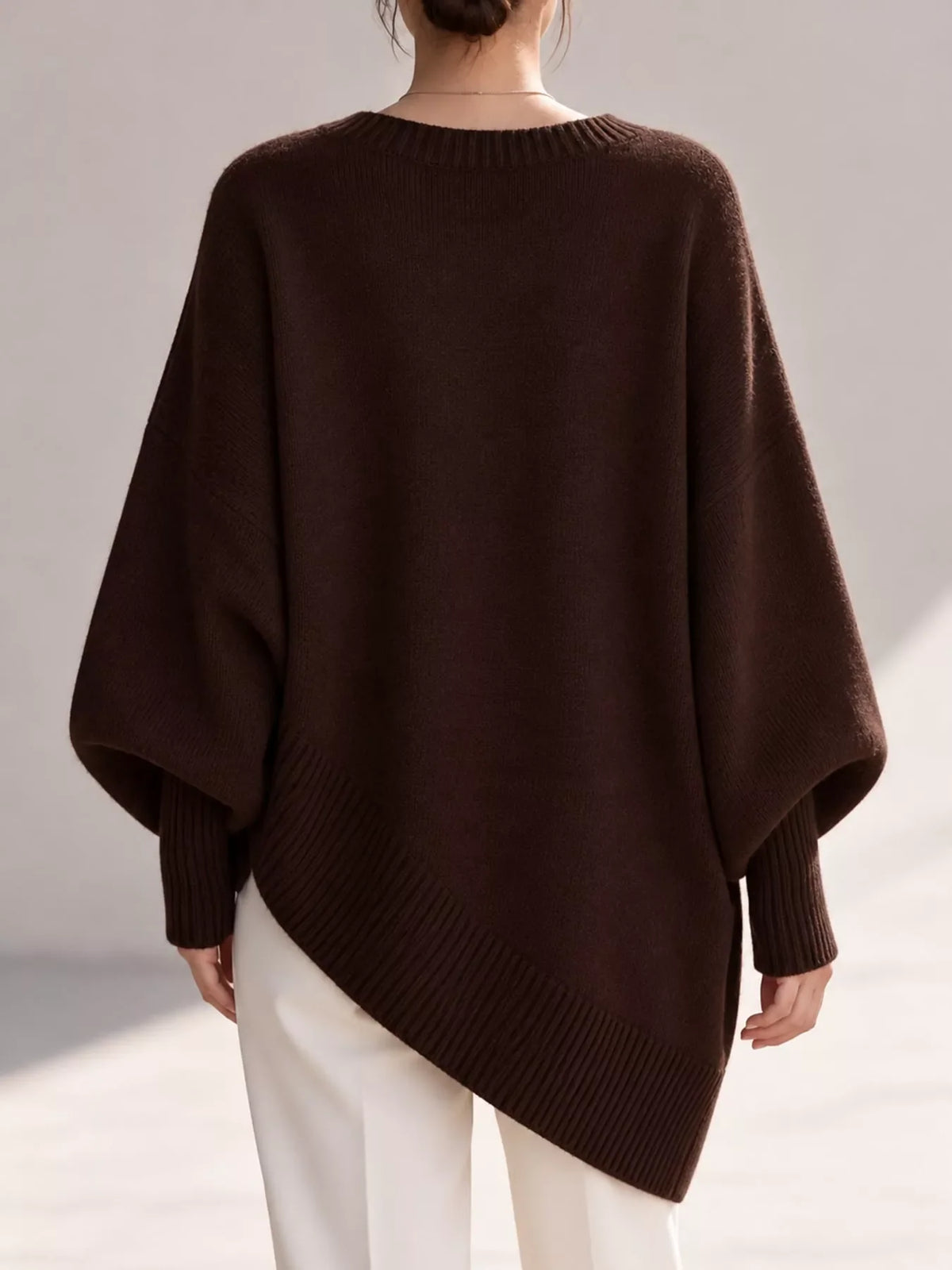 Full Size V-Neck Oversized Batwing Sleeve Sweater Plus Size