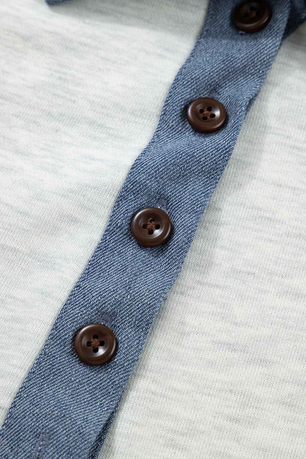 Light Grey Denim Color Block Patchwork Shirt Collar Short Sleeve Blouse