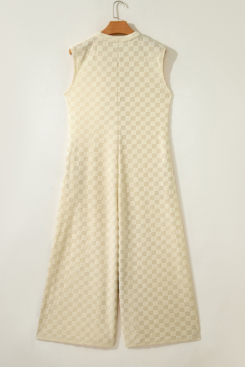 White Half Buttons Sleeveless Wide Leg Textured Jumpsuit
