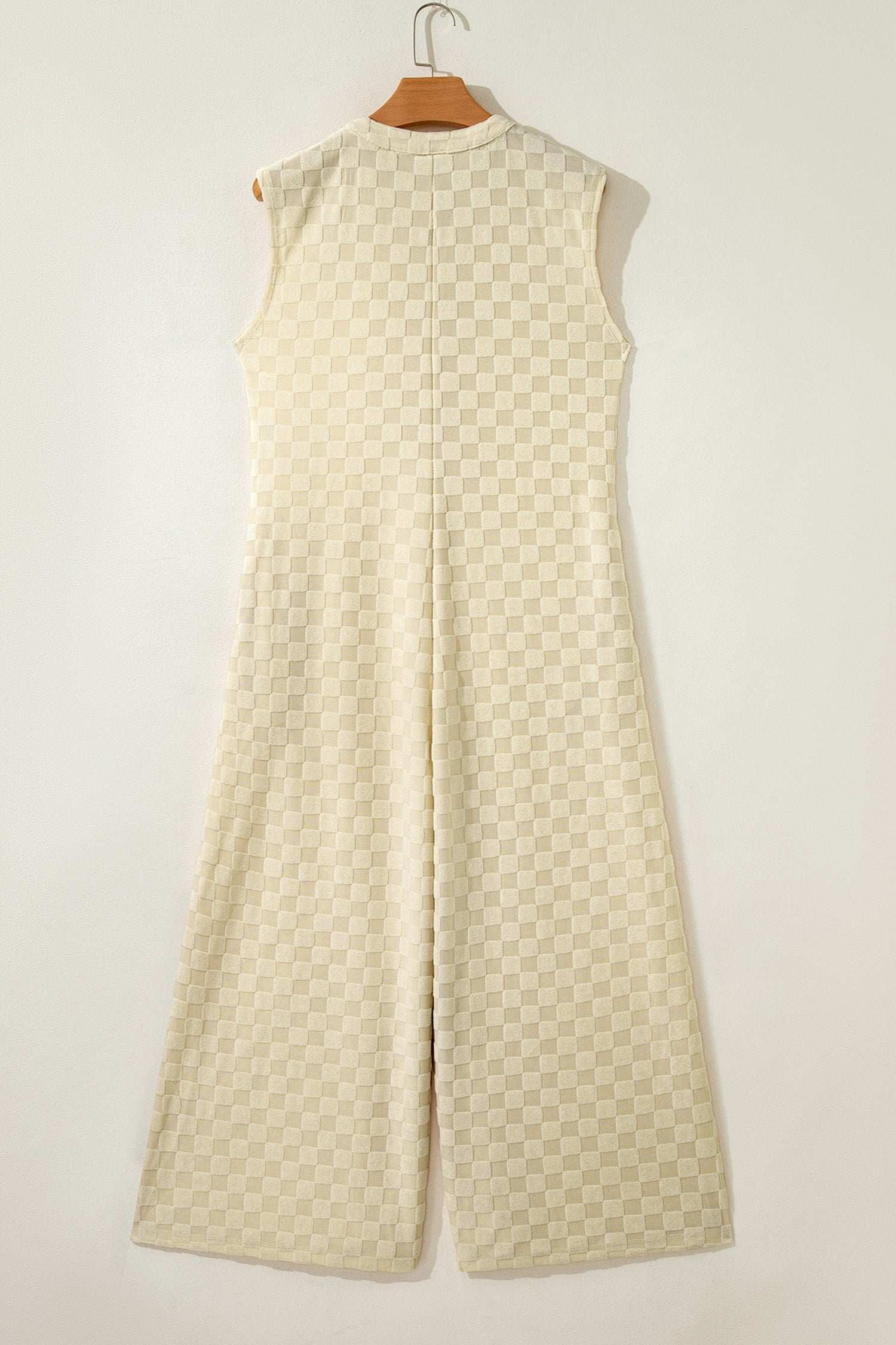 White Half Buttons Sleeveless Wide Leg Textured Jumpsuit