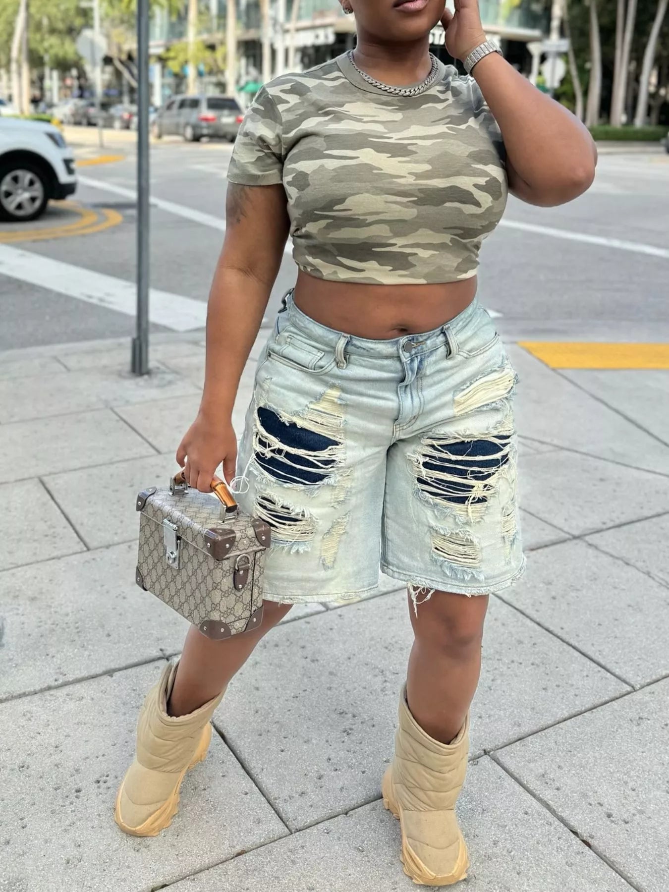 Distressed Denim Bermuda Shorts