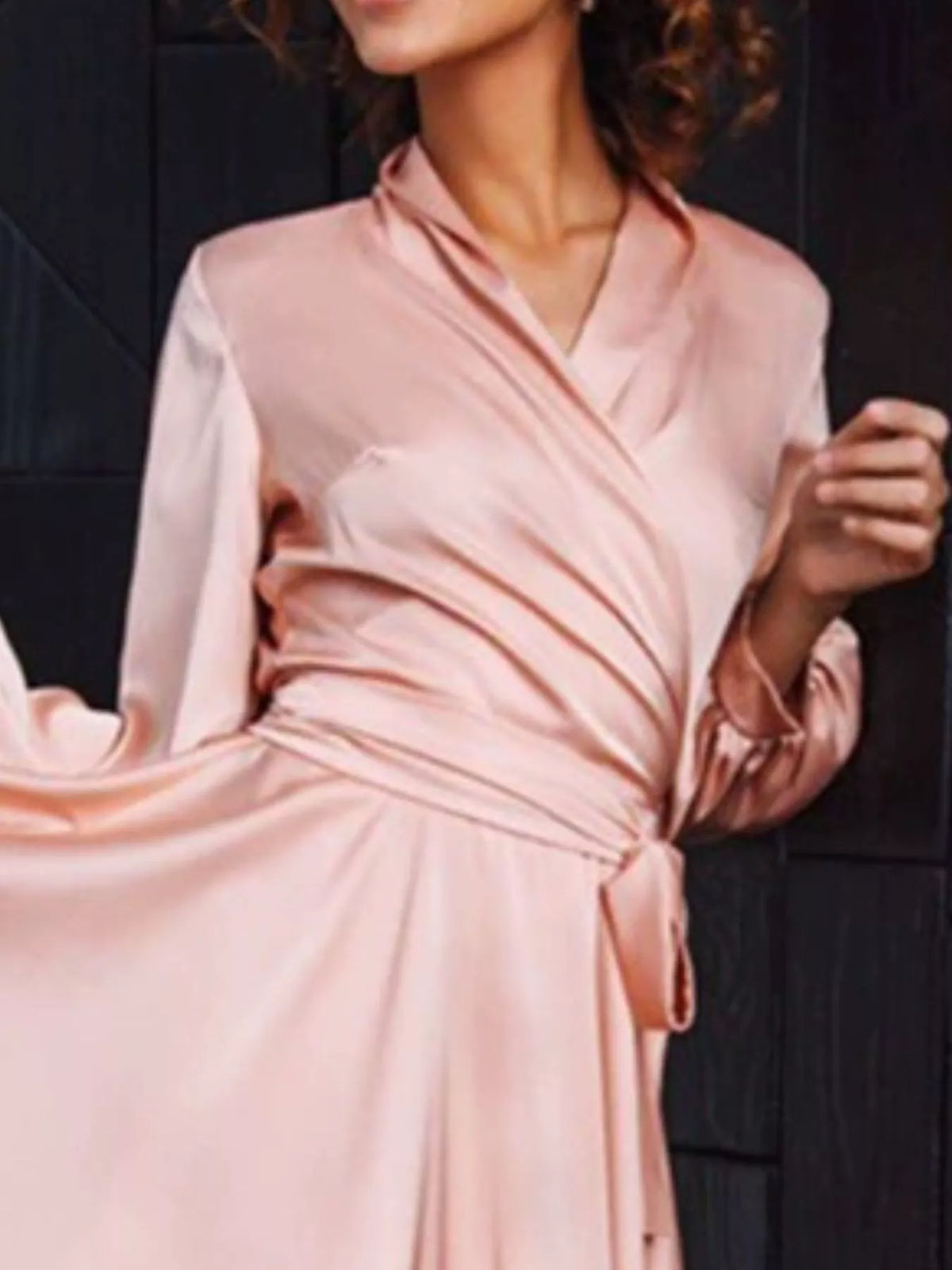 Satin Surplice Long Sleeve Mini Dress