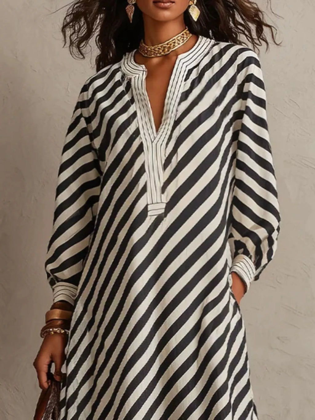 Striped Long Sleeves Maxi Dress