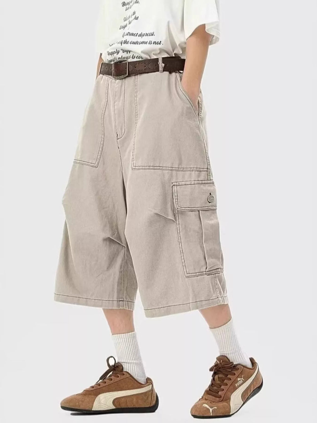Men's Loose Fit Cargo Cropped Pants