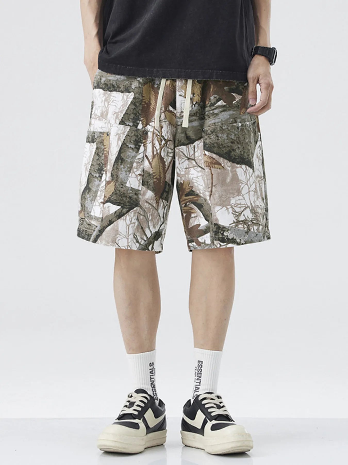 Men's Plus Size Drawstring Printed Shorts