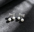 Bow-knot Diamond-studded Pearl Womens Earrings