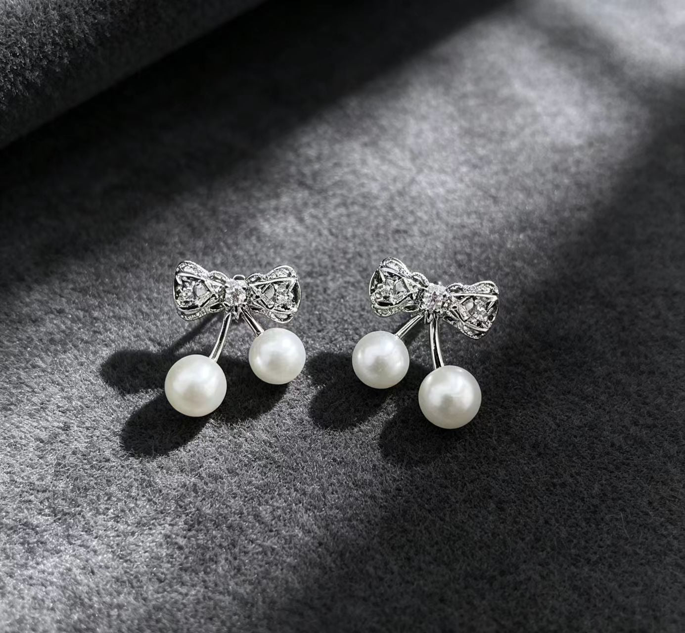 Bow-knot Diamond-studded Pearl Womens Earrings