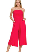 Double Layered Strapless Wide Leg Jumpsuit with Pockets
