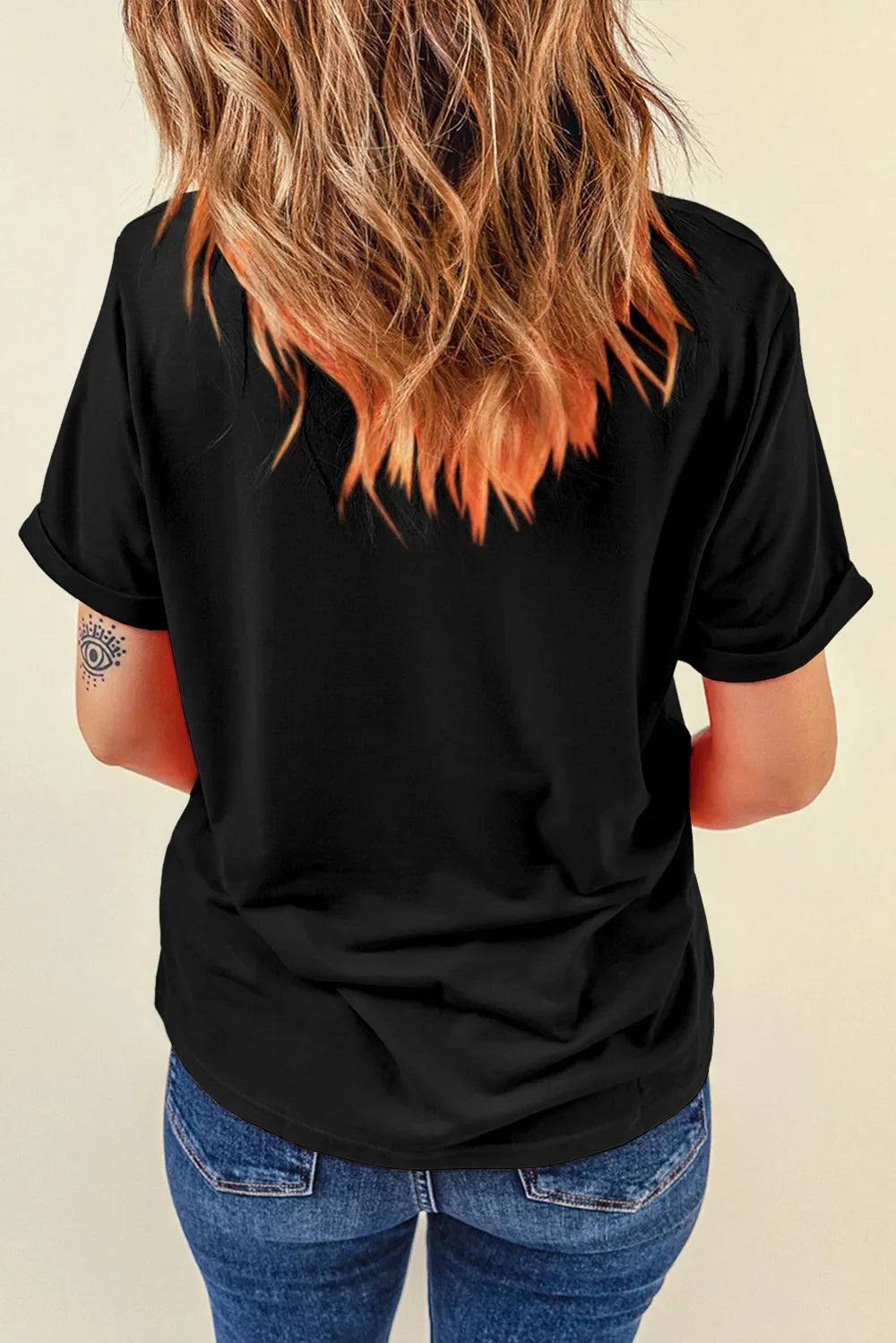 Sequin US Flag Round Neck Short Sleeve T-Shirt
