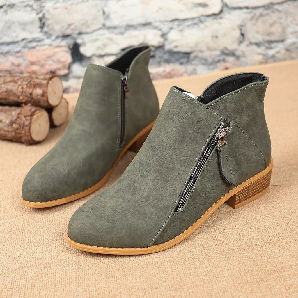 Size Zipper Block Heels Boots