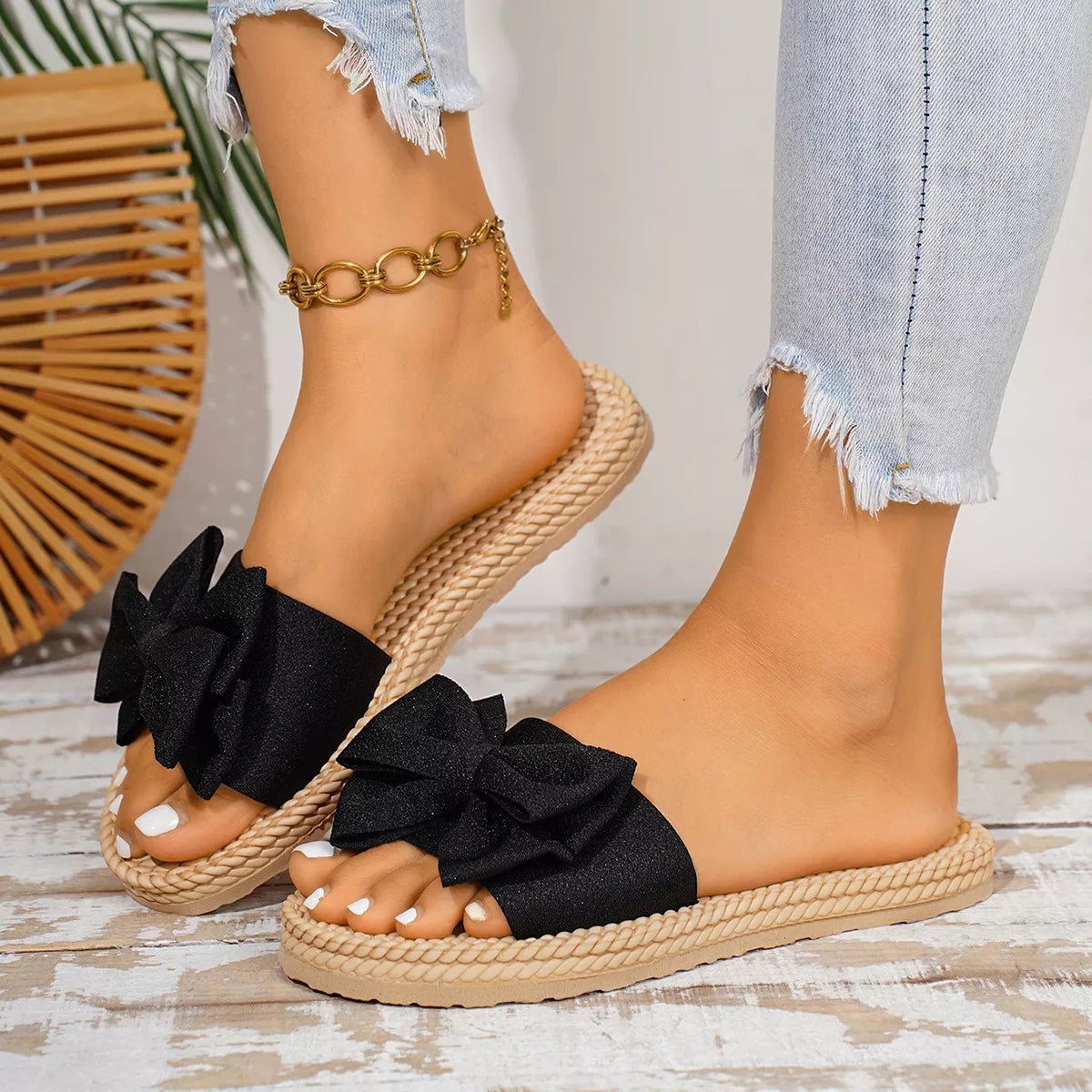 Bow Open Toe Flats Sandals