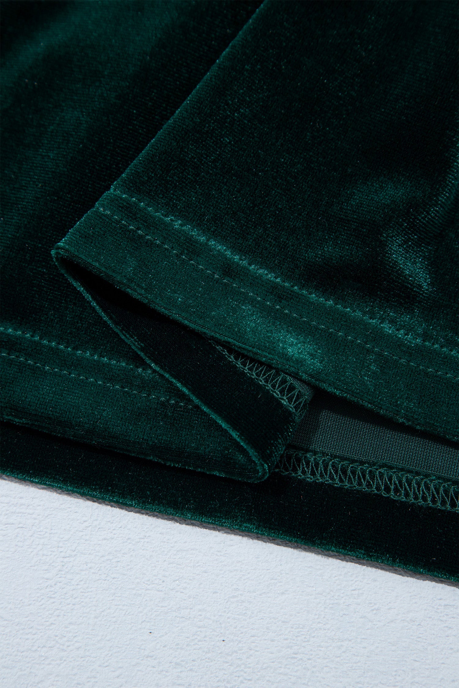 Blackish Green Leopard Trim Velvet Long Sleeve Shift Dress