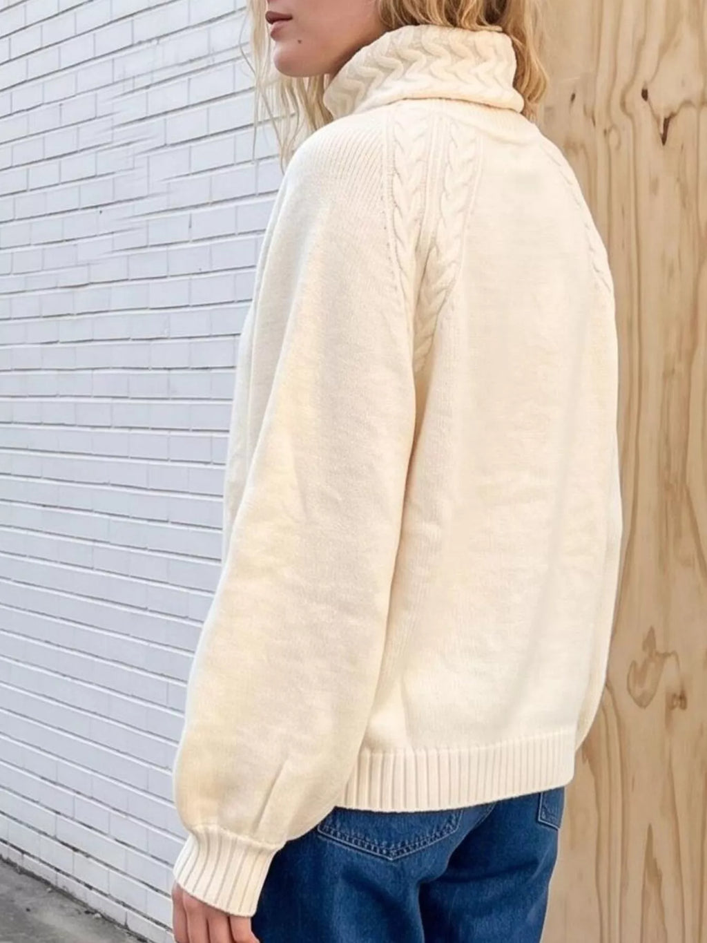 Cable-Knit Turtleneck Long Sleeve Sweater