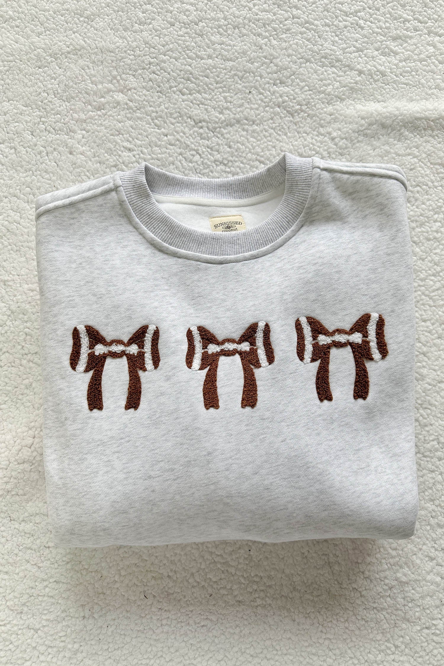 Gray Chenille Embroidered Rugby Bow Game Day Oversized Sweatshirt
