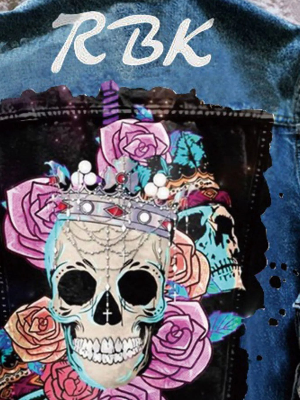 Full Size Skull and Rose Graphic Denim Jacket Plus Size