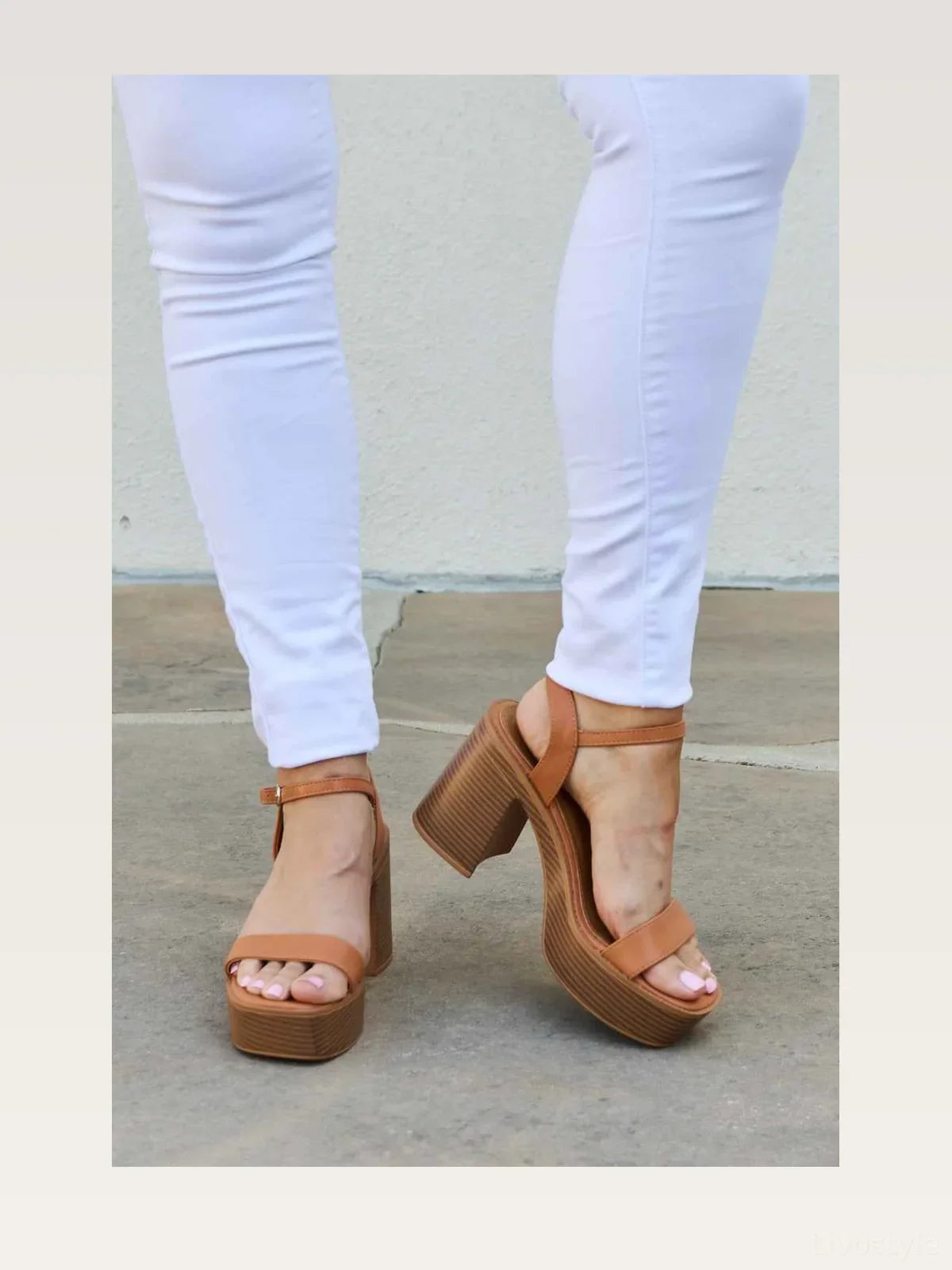 Platform Block Heel Ankle Strap Sandals – Cognac