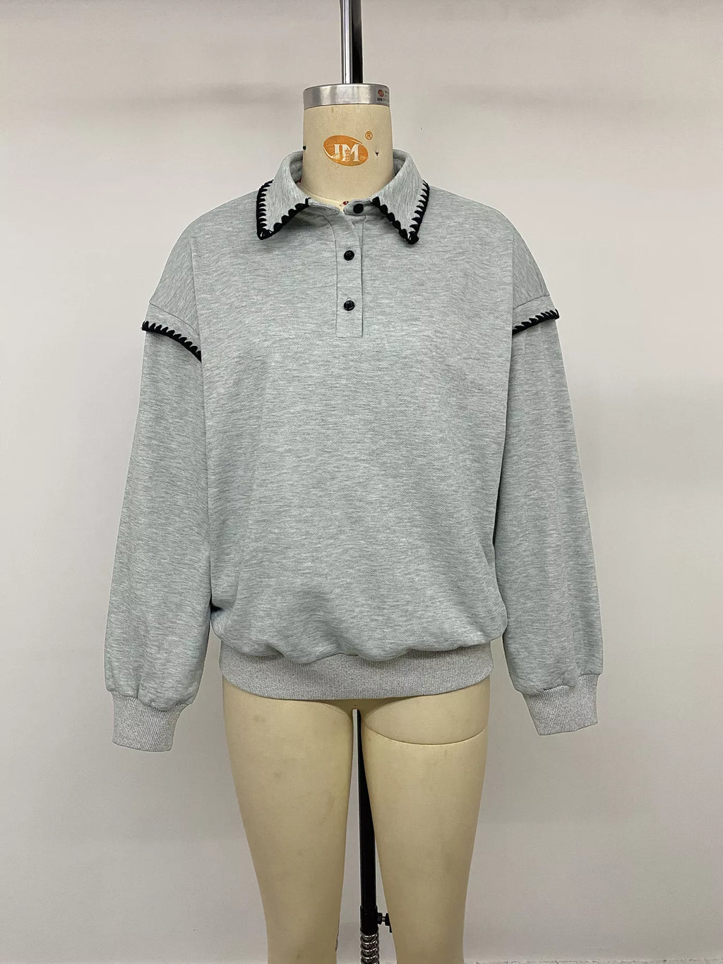 Polo Collar Dropped Shoulder Sweatshirt