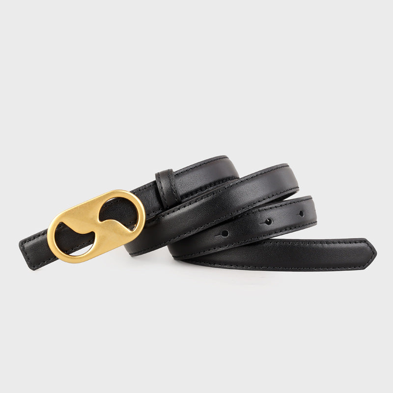 Leather Belt with Golden Buckle