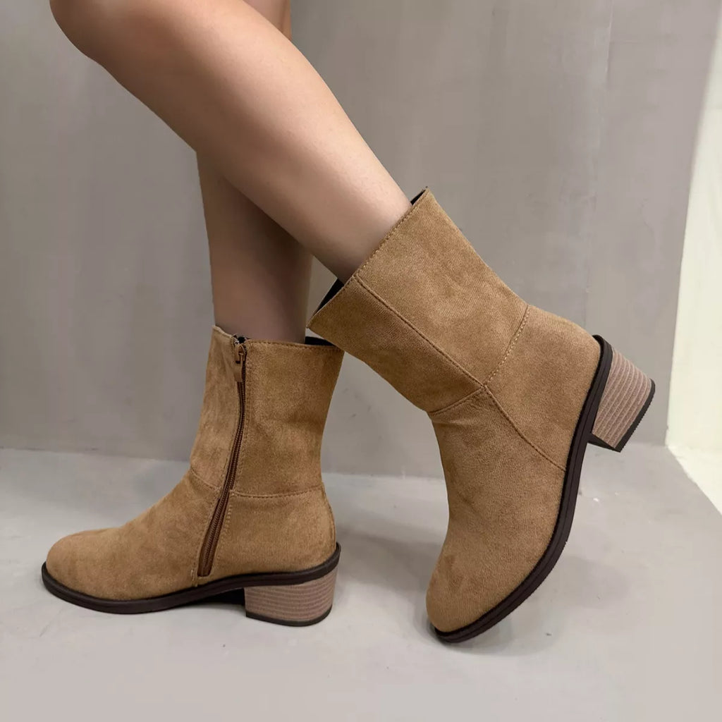 Round Toe Block Heels Ankle Boots