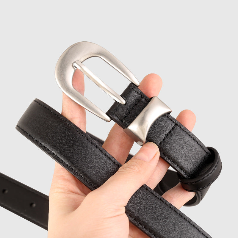 Classic Leather Belt with Silver Buckle