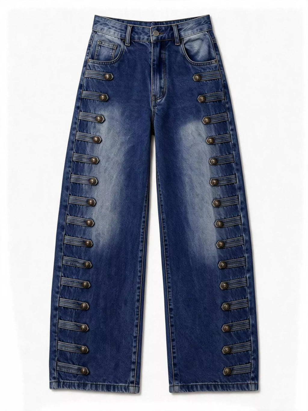 Decorative Button Wide Leg Jeans