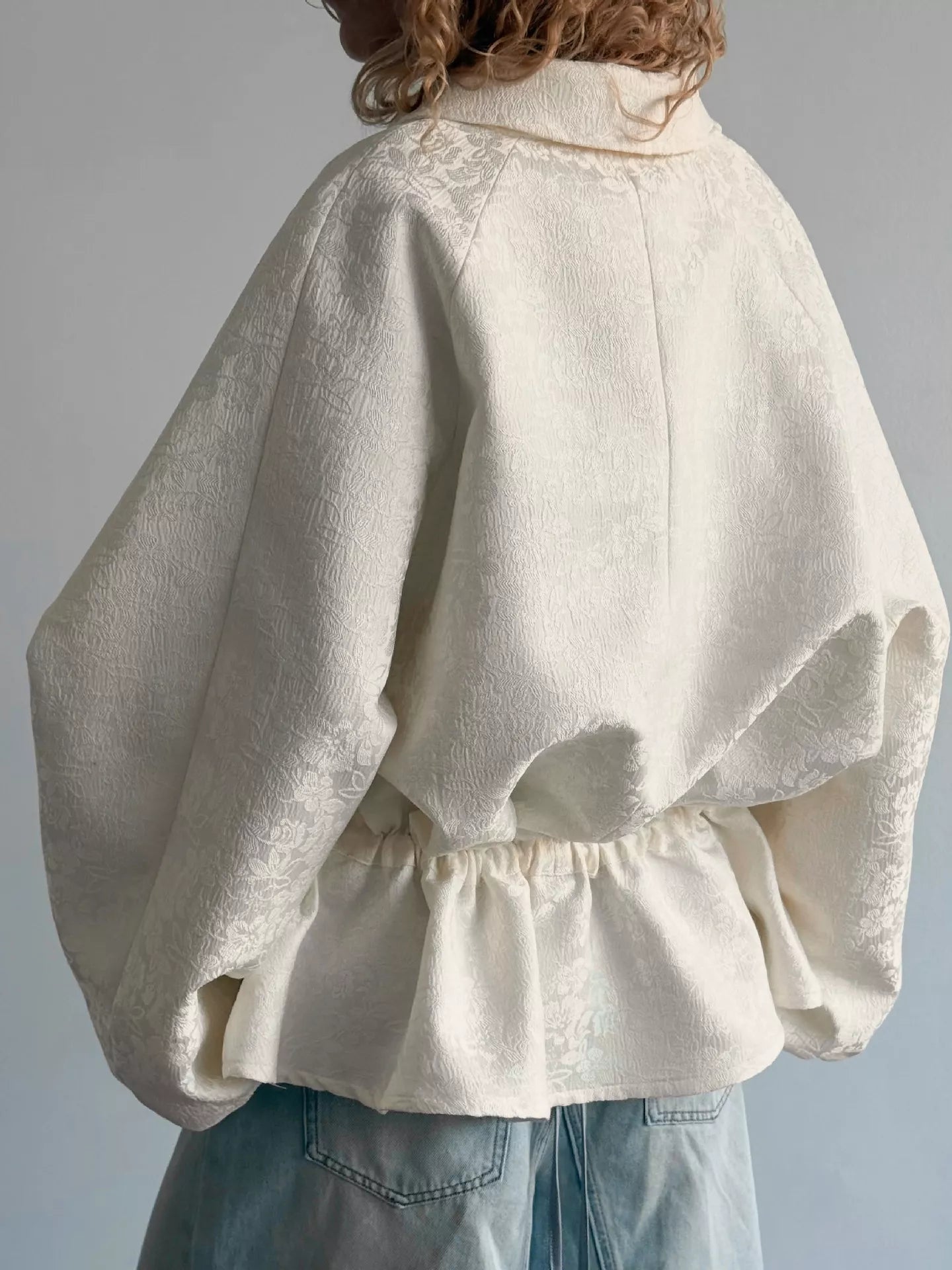 Jacquard Bomber Jacket with Drawstring Waist