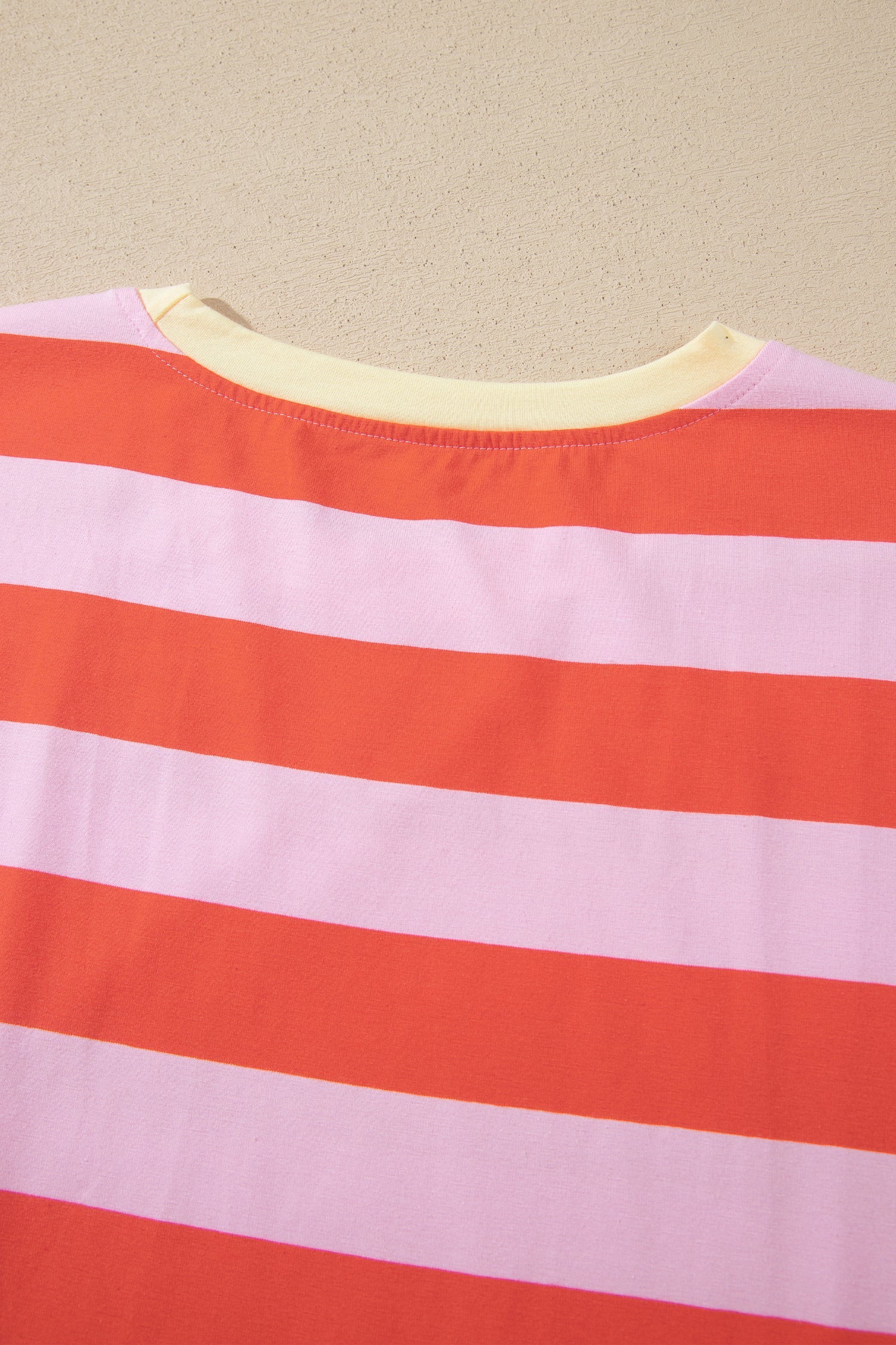 Rose Stripe Cuffed Short Sleeve Pocketed Casual T Shirt Long Dress
