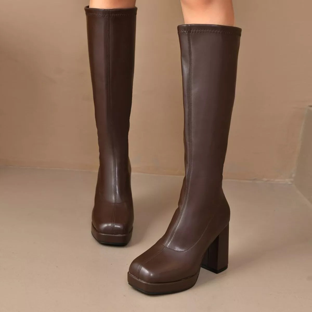 Square Toe Block Heels Boots