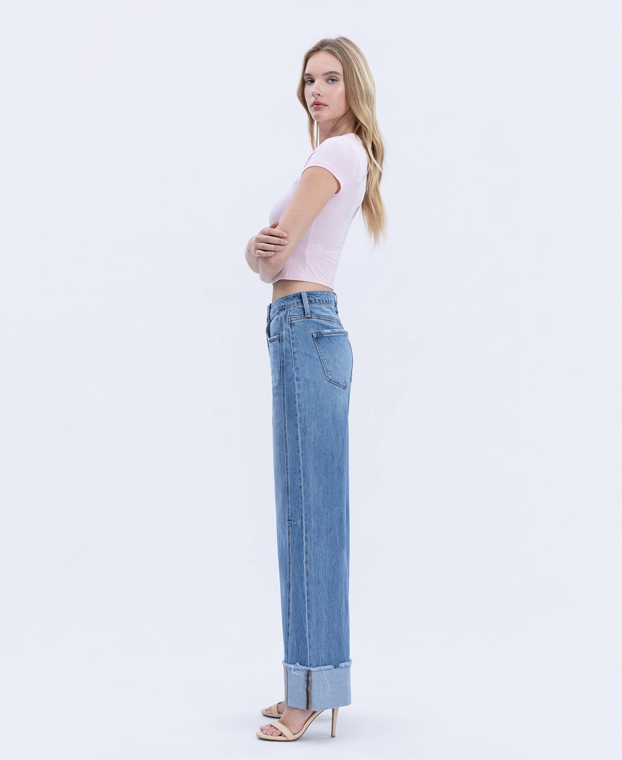 Mia High Rise Cuffed Wide Jeans