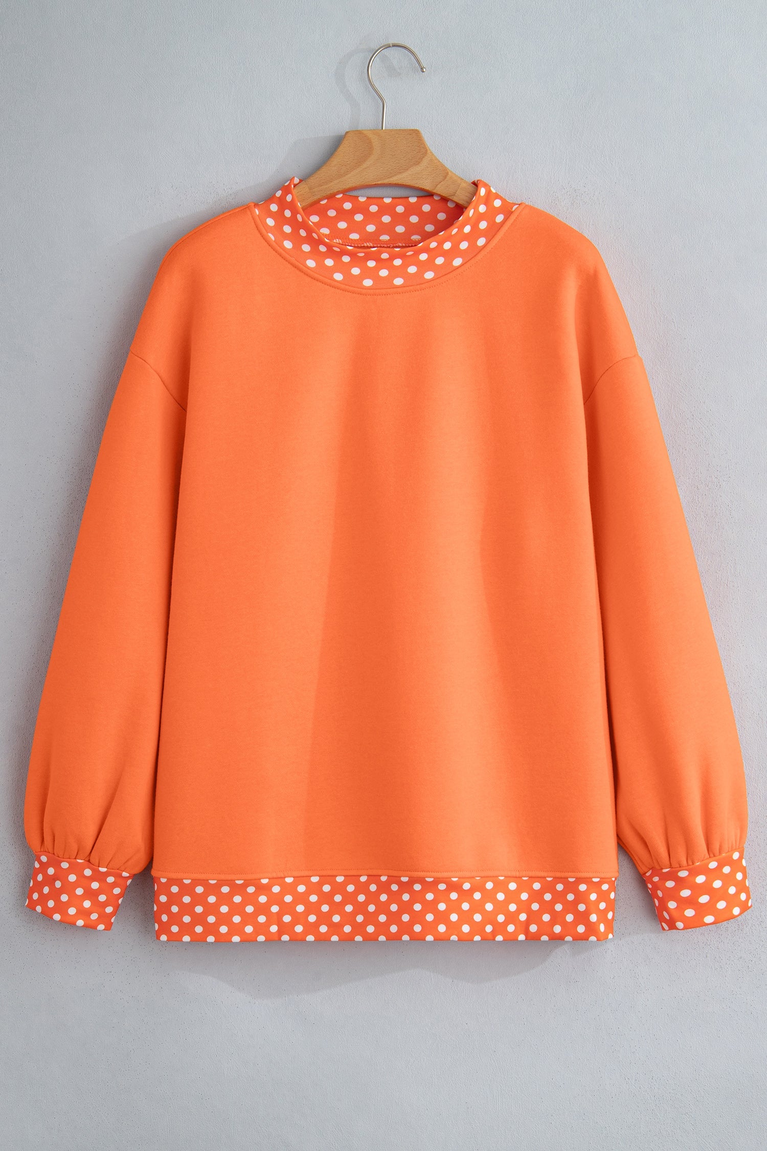 Brown Colorblock Polka Dot Contrast Trim Oversized Sweatshirt