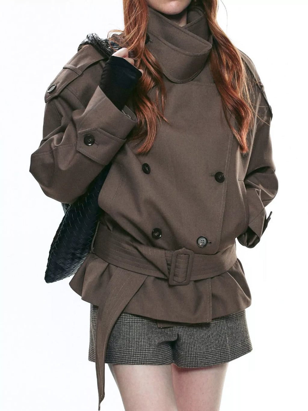 Belted Waist Button Up Trench Jacket