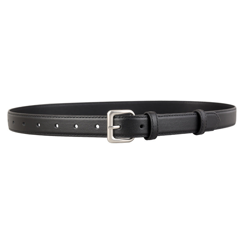 Classic Leather Belt with Silver Buckle