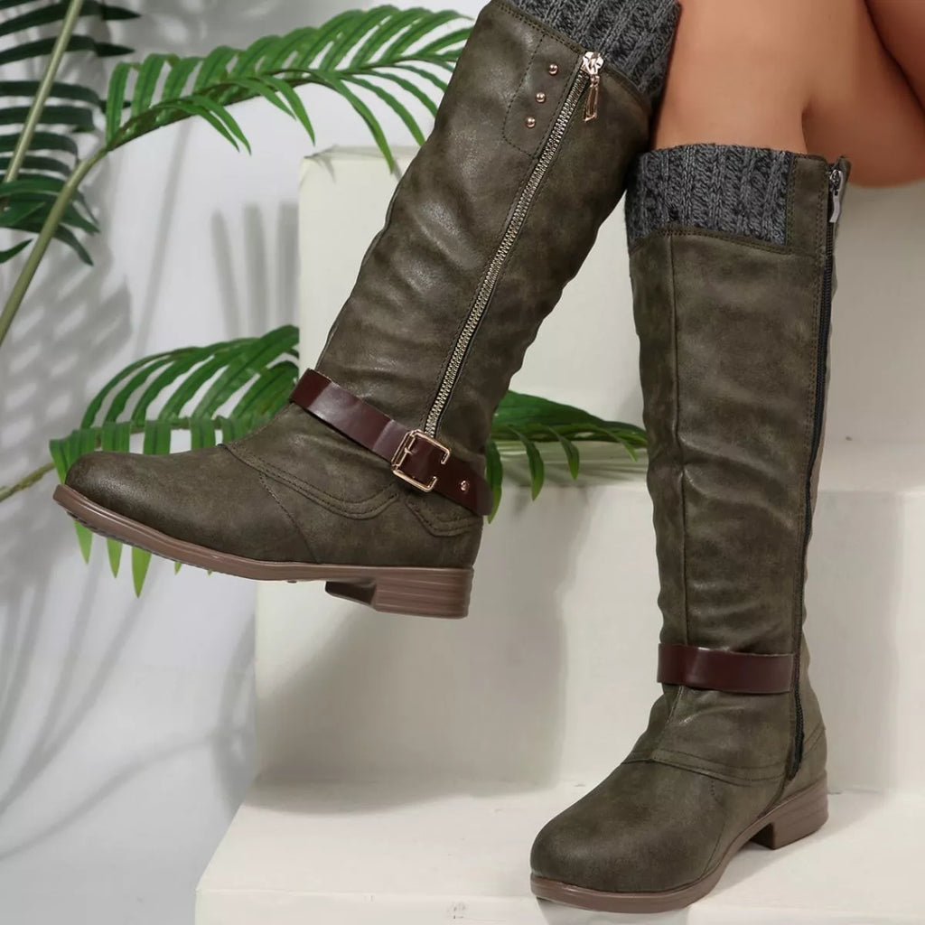 Round Toe Block Heels Boots