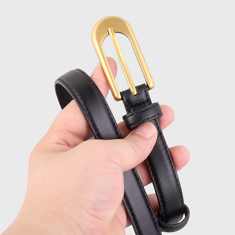Gold Buckle Skinny Leather Belt