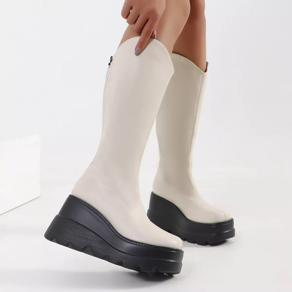Round Toe Platform Wedge Boots