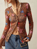 Printed Flare Sleeve Button Down Top