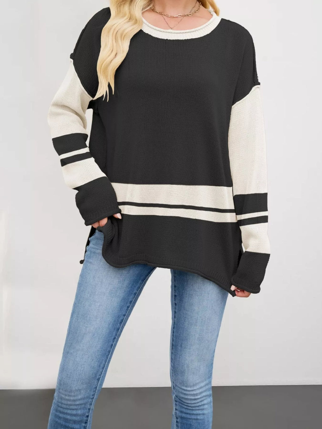 Striped Dropped Shoulder Sweater