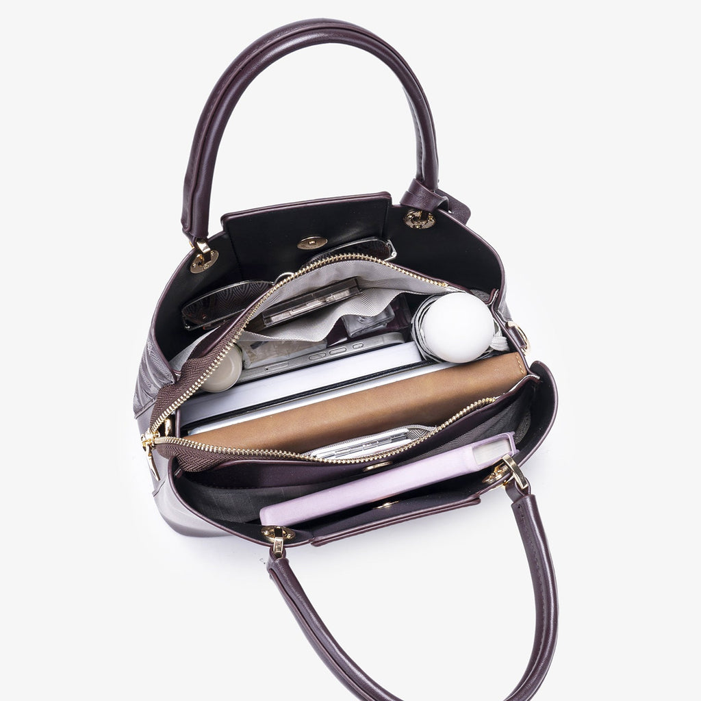 Embossed Pattern Leather Top Handle Handbag