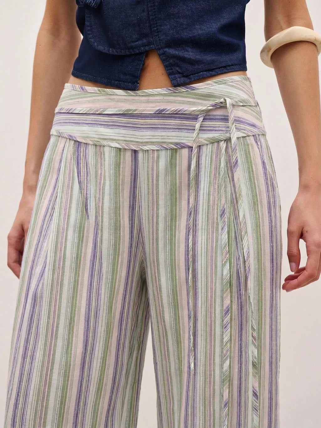 Striped Wide-Leg Pants with Tie Waist