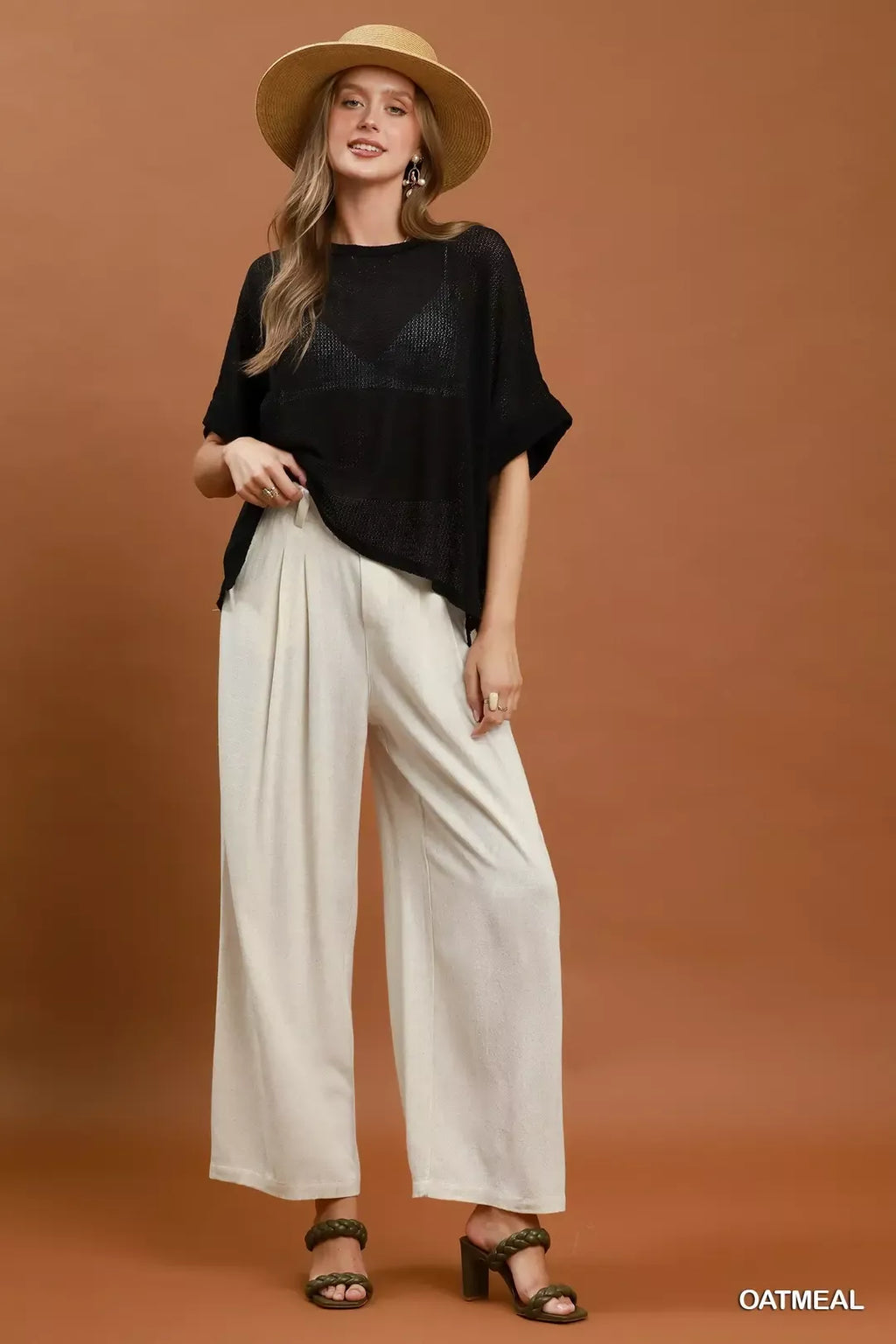 Umgee High Waist Linen Blend Wide Leg Trousers