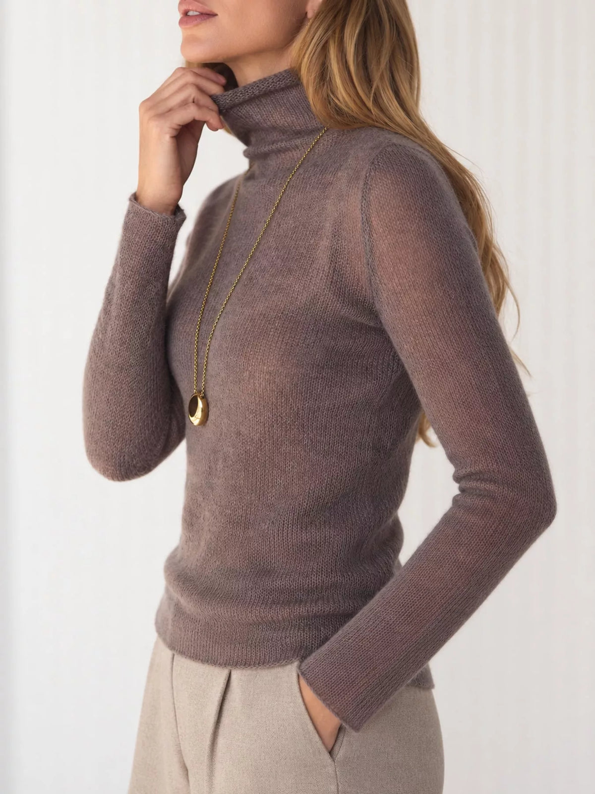Sheer Turtleneck Knit Top