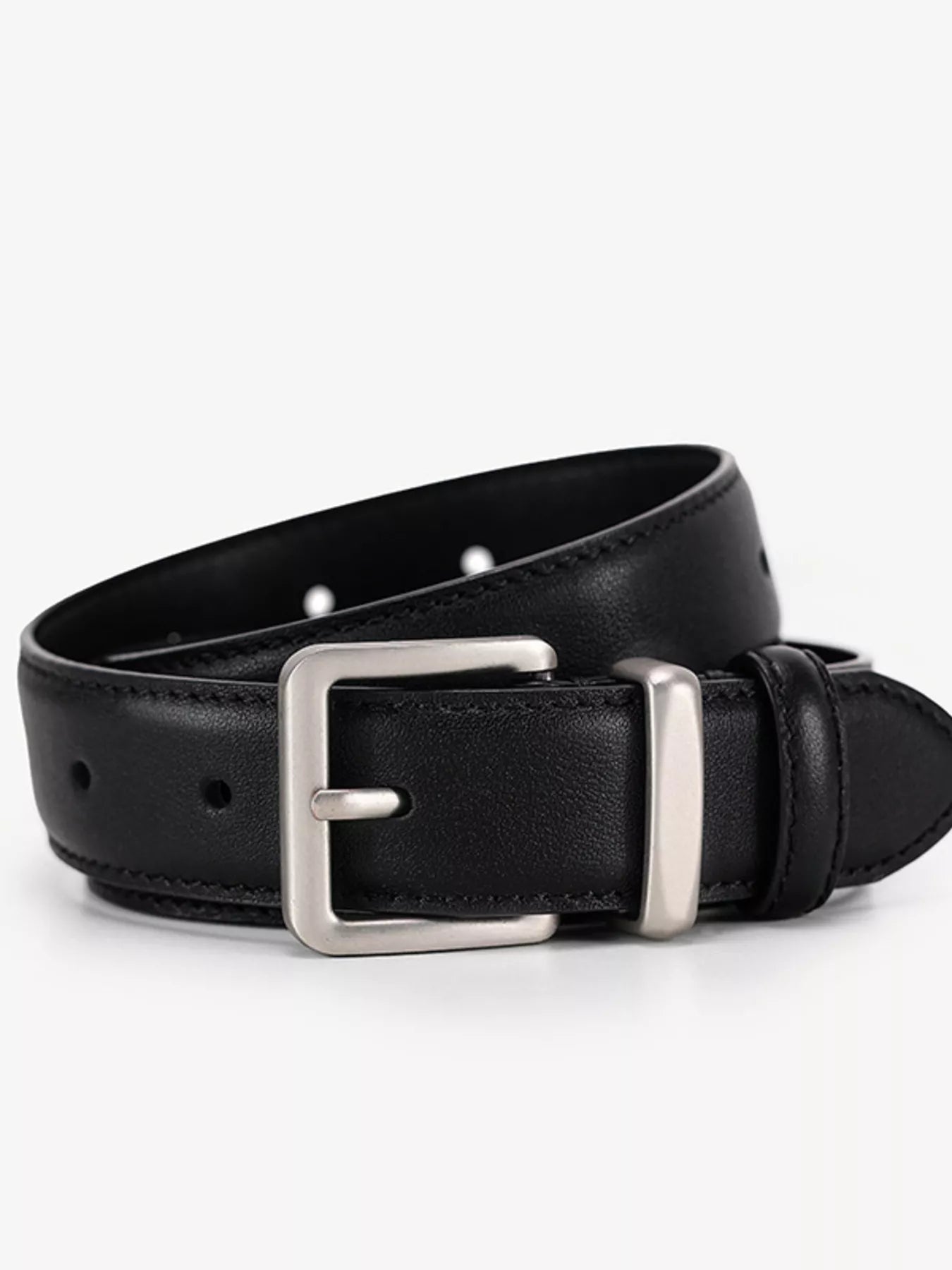 Classic Leather Belt with Silver Buckle