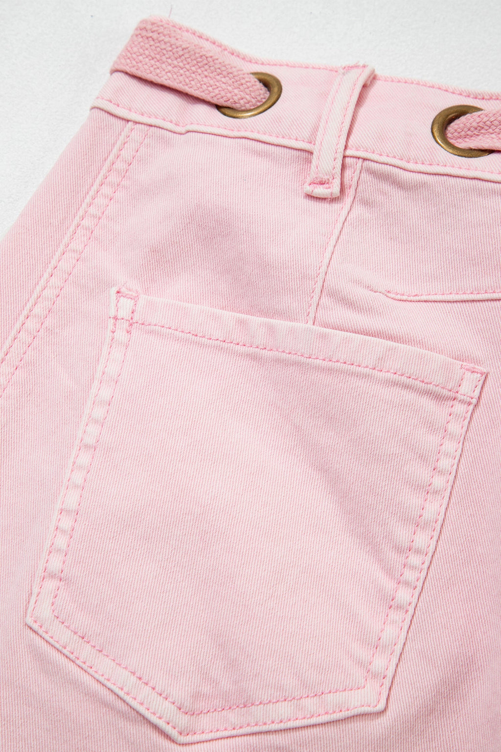 Light Pink Solid Color Grommet Detail Knot Waist Barrel Jeans