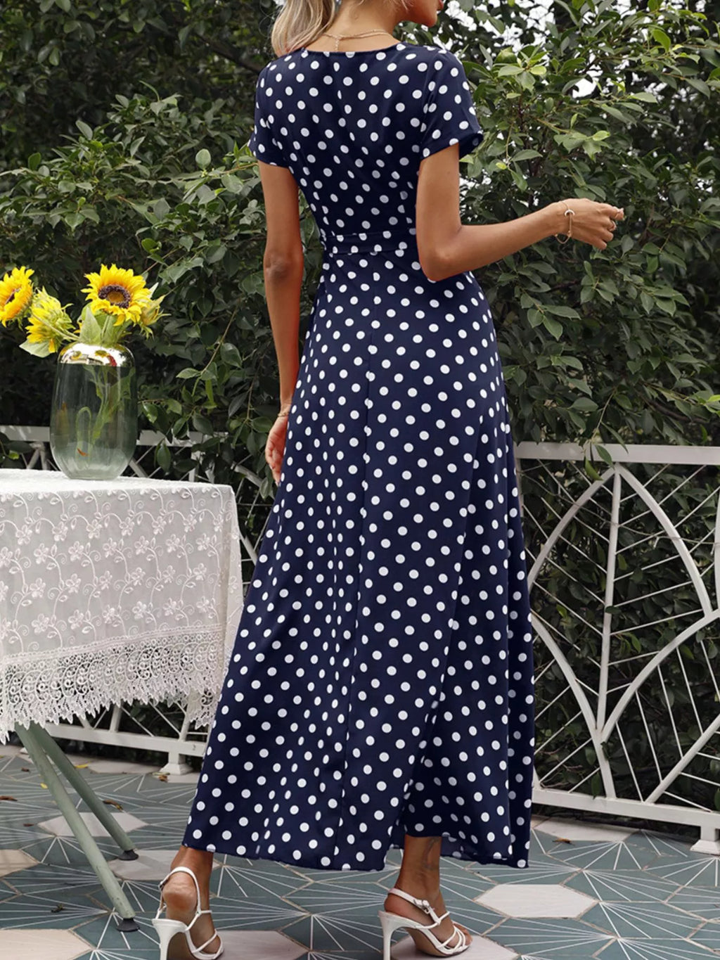 Polka Dot Wrap Maxi Dress
